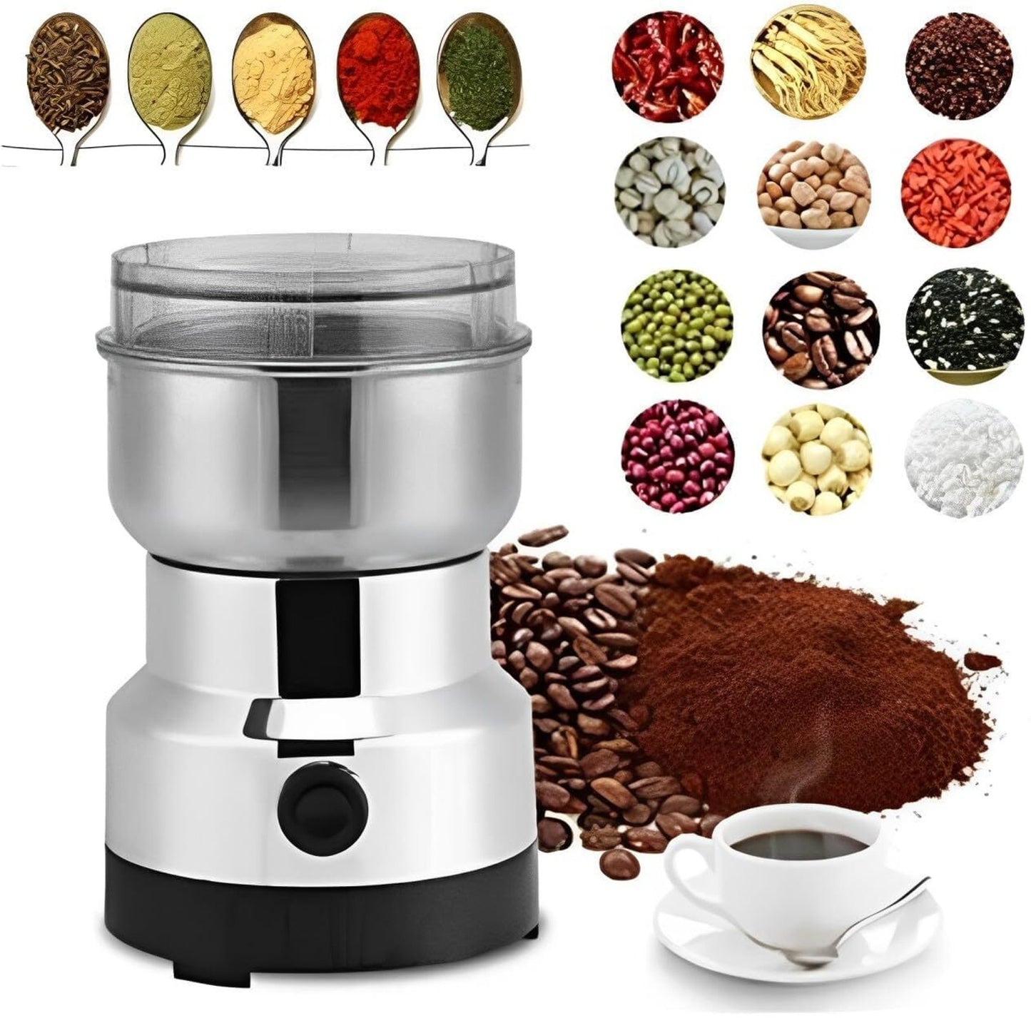 Nima Mixer Grinder Smash Machine Stainless Steel Multifunctional Electric Grinder & Chopper Dried Spice Hurbal Masala Coffee Beans, Nuts & Grains, Powerful Motor Blender (Steel) (Copy)