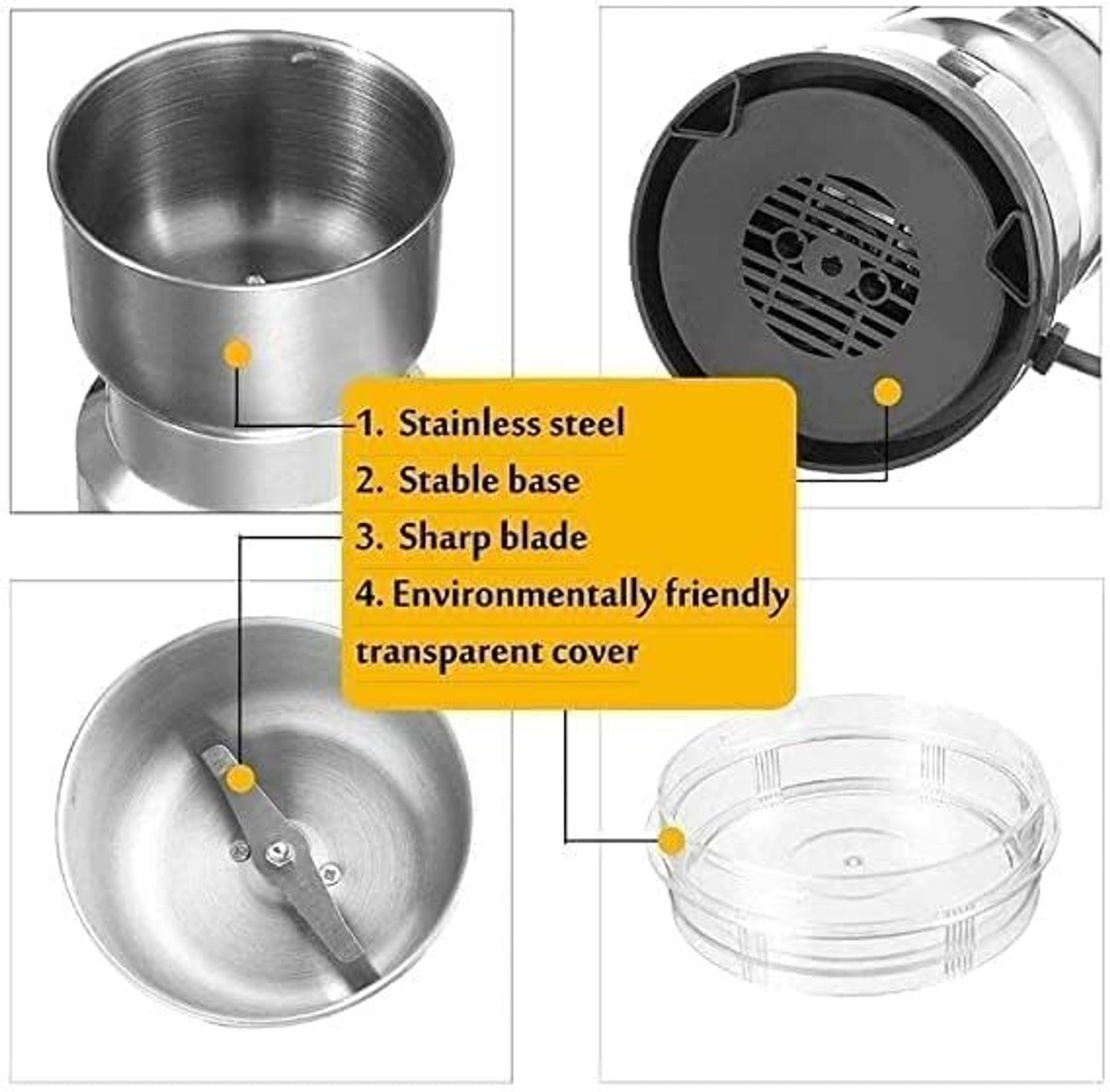 Nima Mixer Grinder Smash Machine Stainless Steel Multifunctional Electric Grinder & Chopper Dried Spice Hurbal Masala Coffee Beans, Nuts & Grains, Powerful Motor Blender (Steel) (Copy)